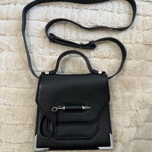 Mackage Black Structured Leather Crossbody Bag with Silver Trim